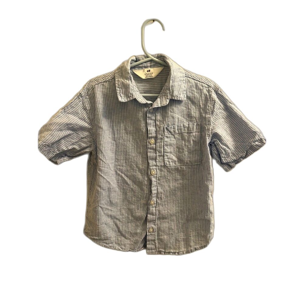 H&M SIZE 6 BUTTON DOWN BOYS COLLARED SHIRT BLUE WHITE STRIPED KIDS DRESS POLO